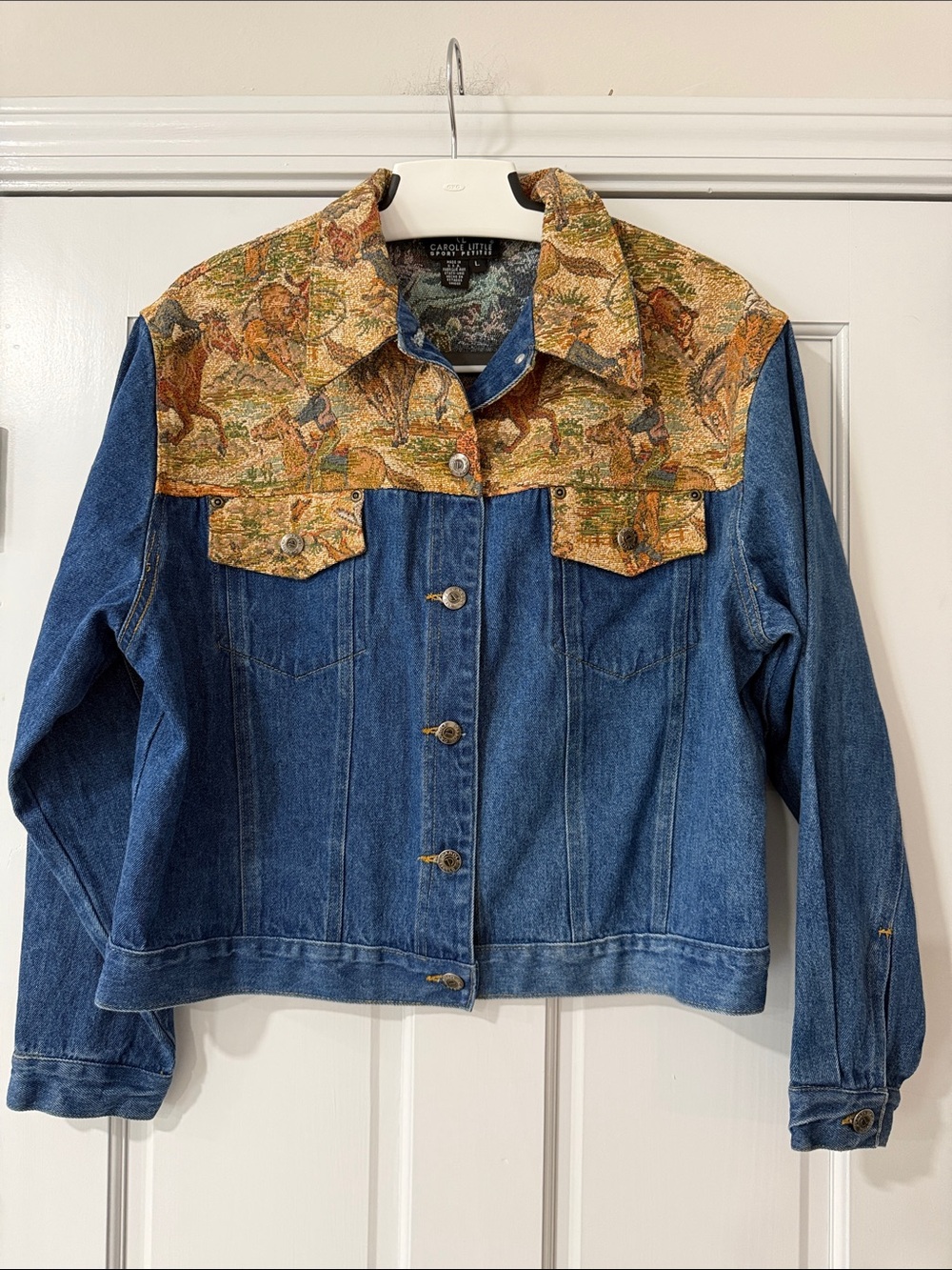 Carole Little Sport Womens Large Denim Country Tapestry Yoke Jacket Button Front